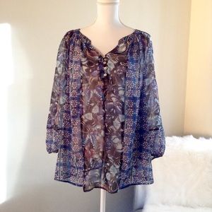 Plus Size Butterfly Print Sheer Tunic